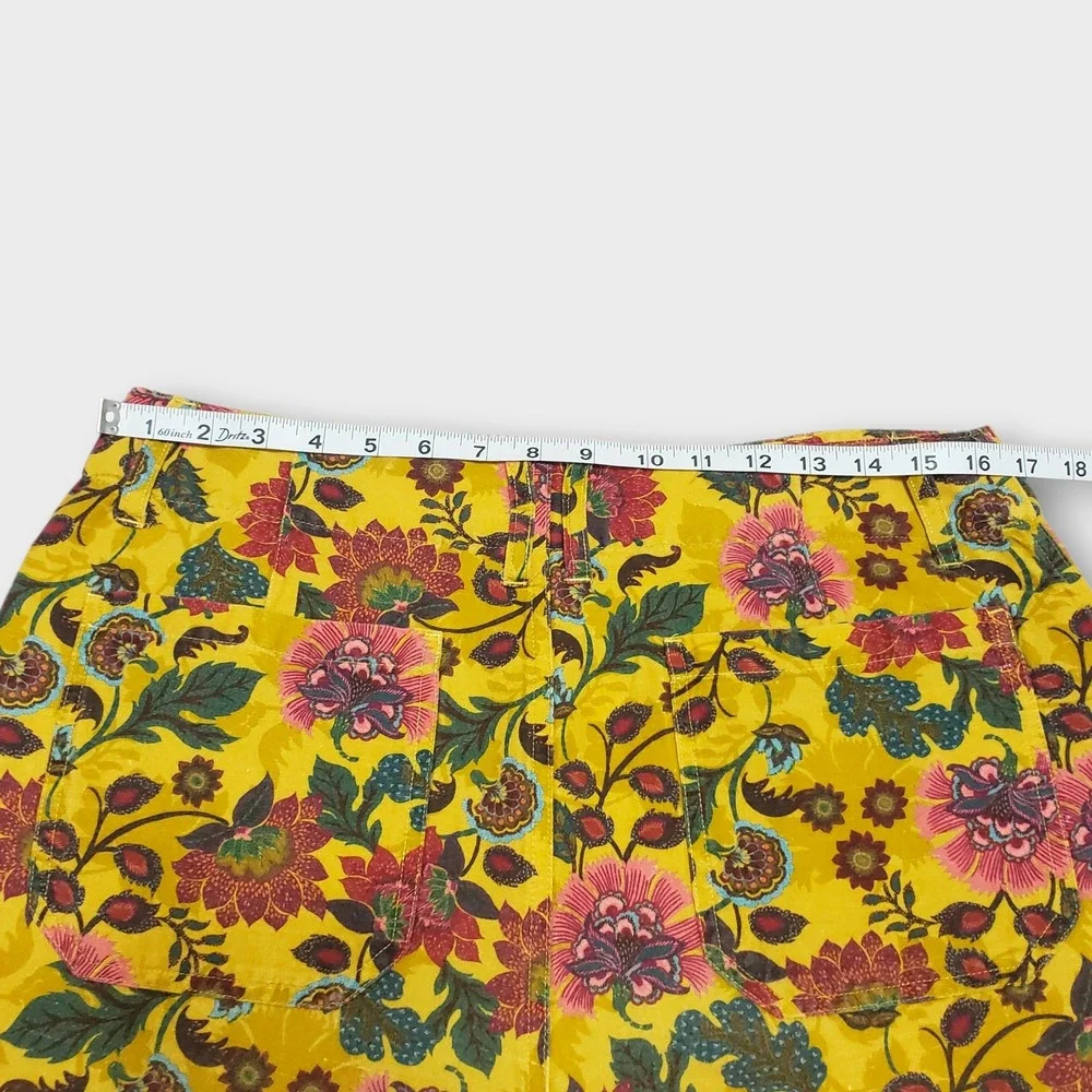 Sundance Sumi Short Yellow‎ Floral Linen Blend Womens Size 10 Boho Festival